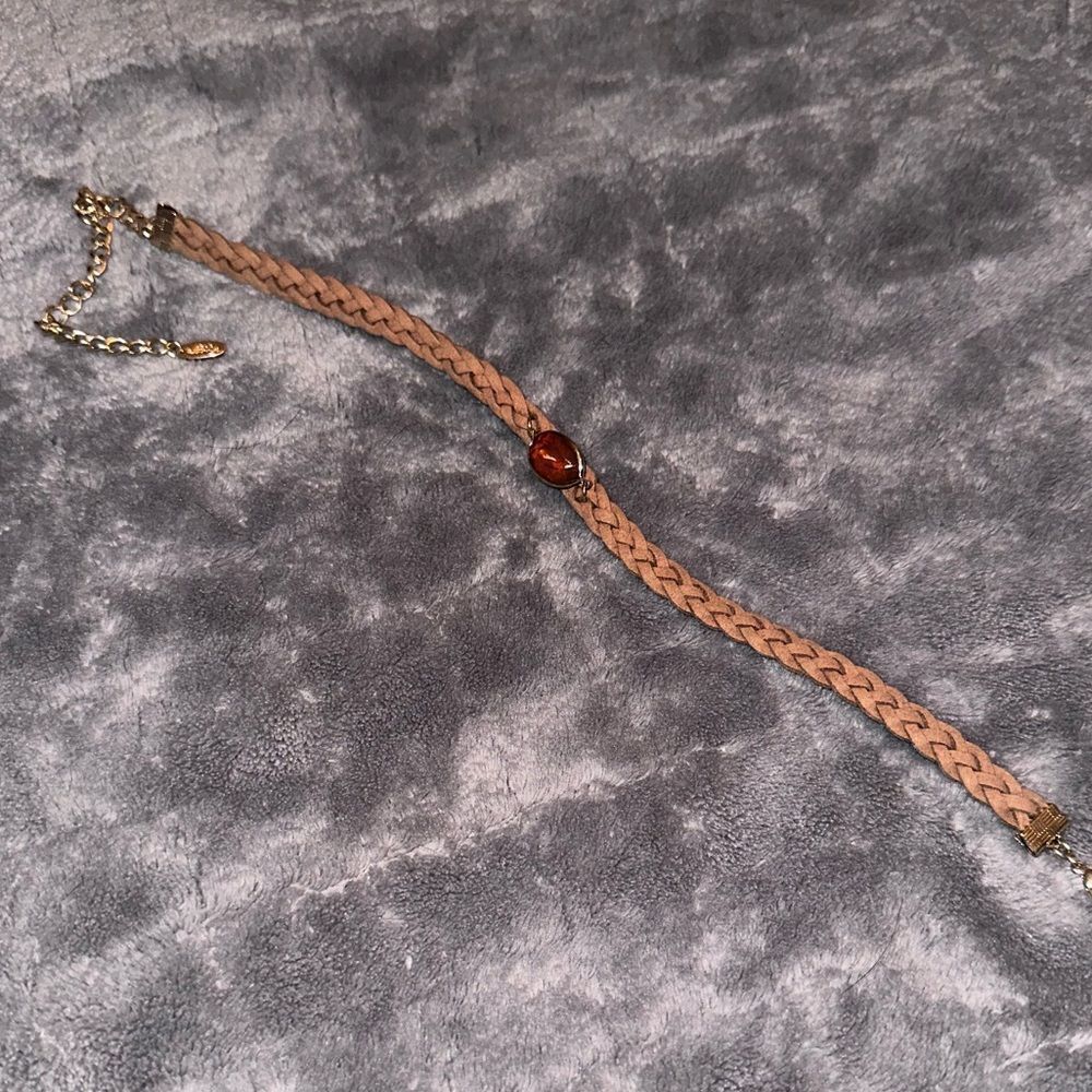 Ettika Revolve Brown Braided Choker w/ Bead Necklace